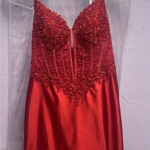 Glamorous Strapless Red Beaded Dress